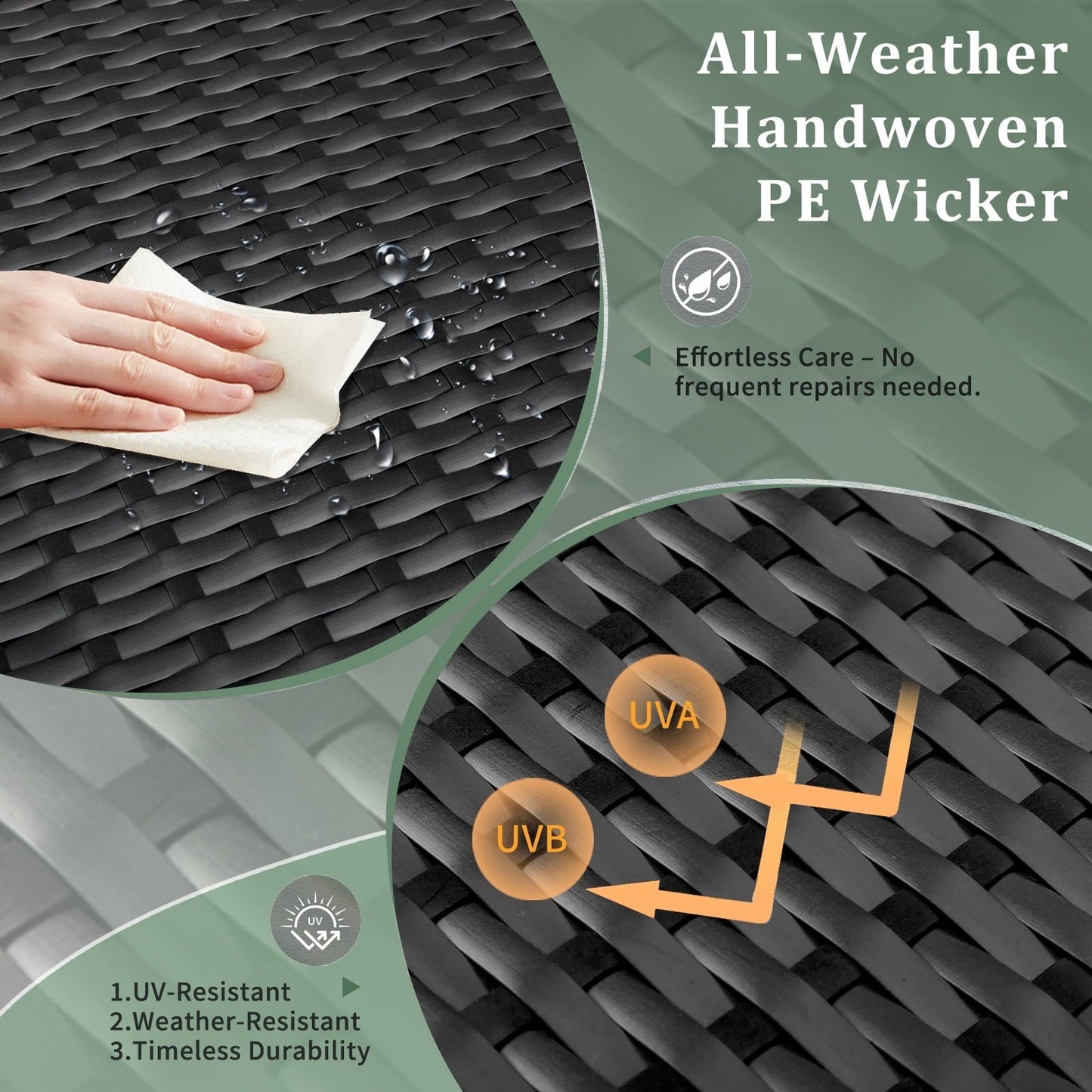 27-Gallon Outdoor PE Wicker Side Table with Storage, All-Weather, Dual-Function, Steel Frame, Black