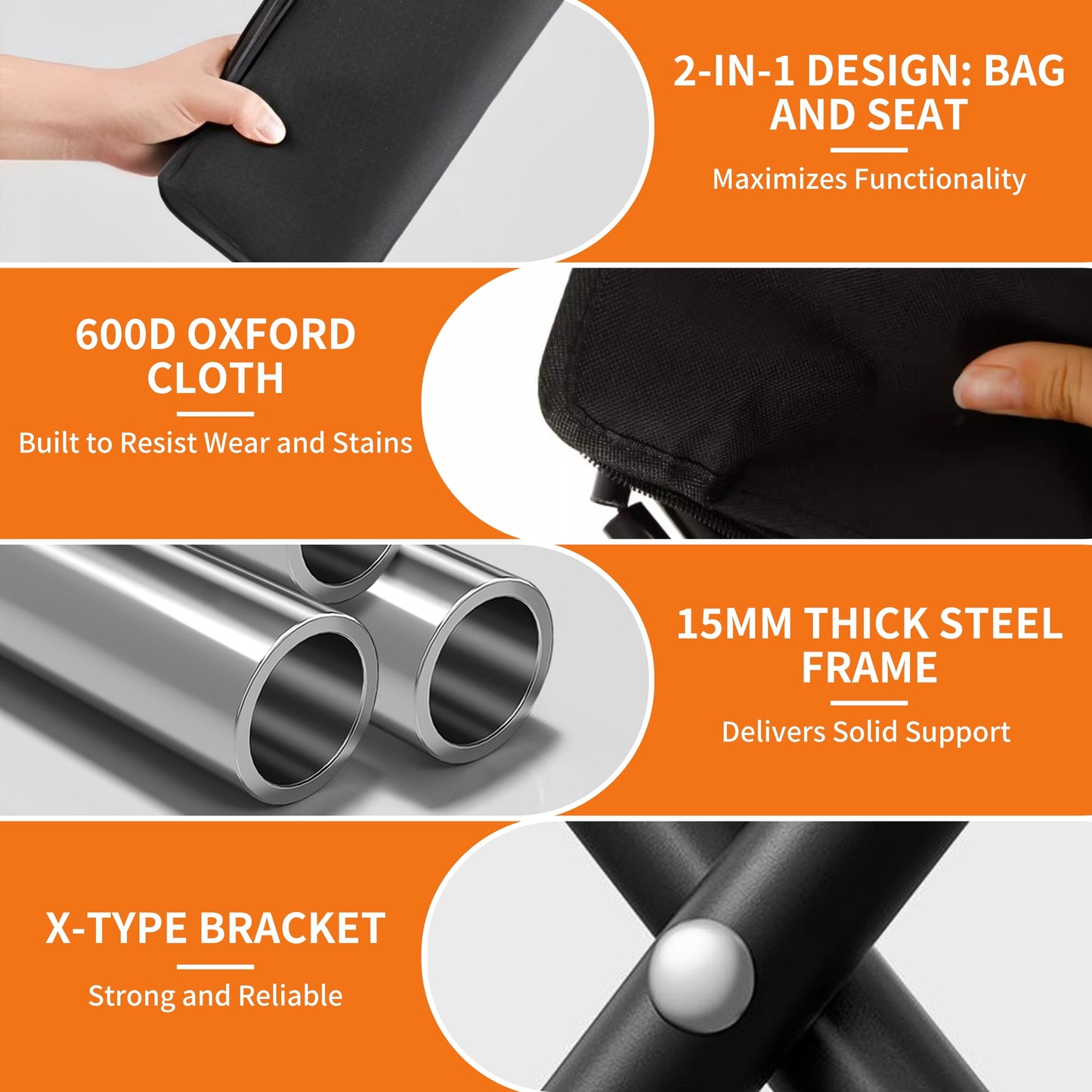 2 Pack Portable Stool with Carry Bag, 10.6 Inch Small Folding Stool for Adults, Ultralight Black Camping Stools for Picnic, Hiking and Fishing, Hold Up to 220 LBS