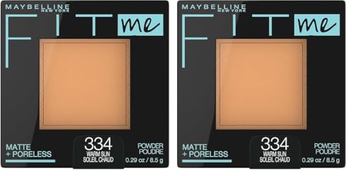 Maybelline New York Fit Me Matte + Poreless Powder Makeup, Warm Sun, 0.28 Ounce, Pack of 1, 334 WARM SUN (Pack of 2)