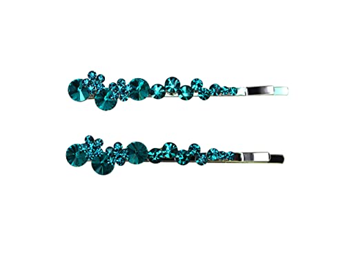Faship A Pair Of Malibu Blue Premium Rhinestone Crystal Floral Hair Clips Pins 2 Pcs