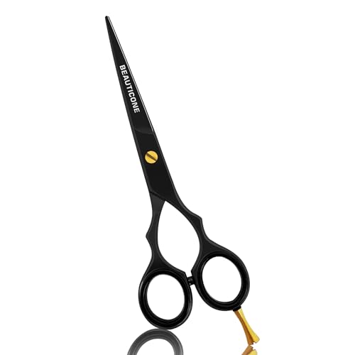 BEAUTICONE Hair Cutting Scissors | 6.5 Inch Professional Stainless Steel Barber Shears | Hairdressing Scissors | Smooth & Sharp Edge Blades - for Men/Women (Fix Screw Cutting Black)