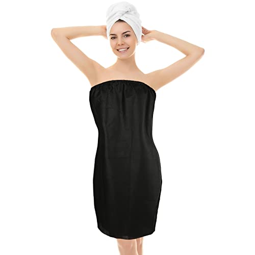 Janmercy 16 Pcs Disposable Spa Wraps for Women with Adjustable Closure Non Woven Towel Sweat Steaming Salon Bathrobe(Black)