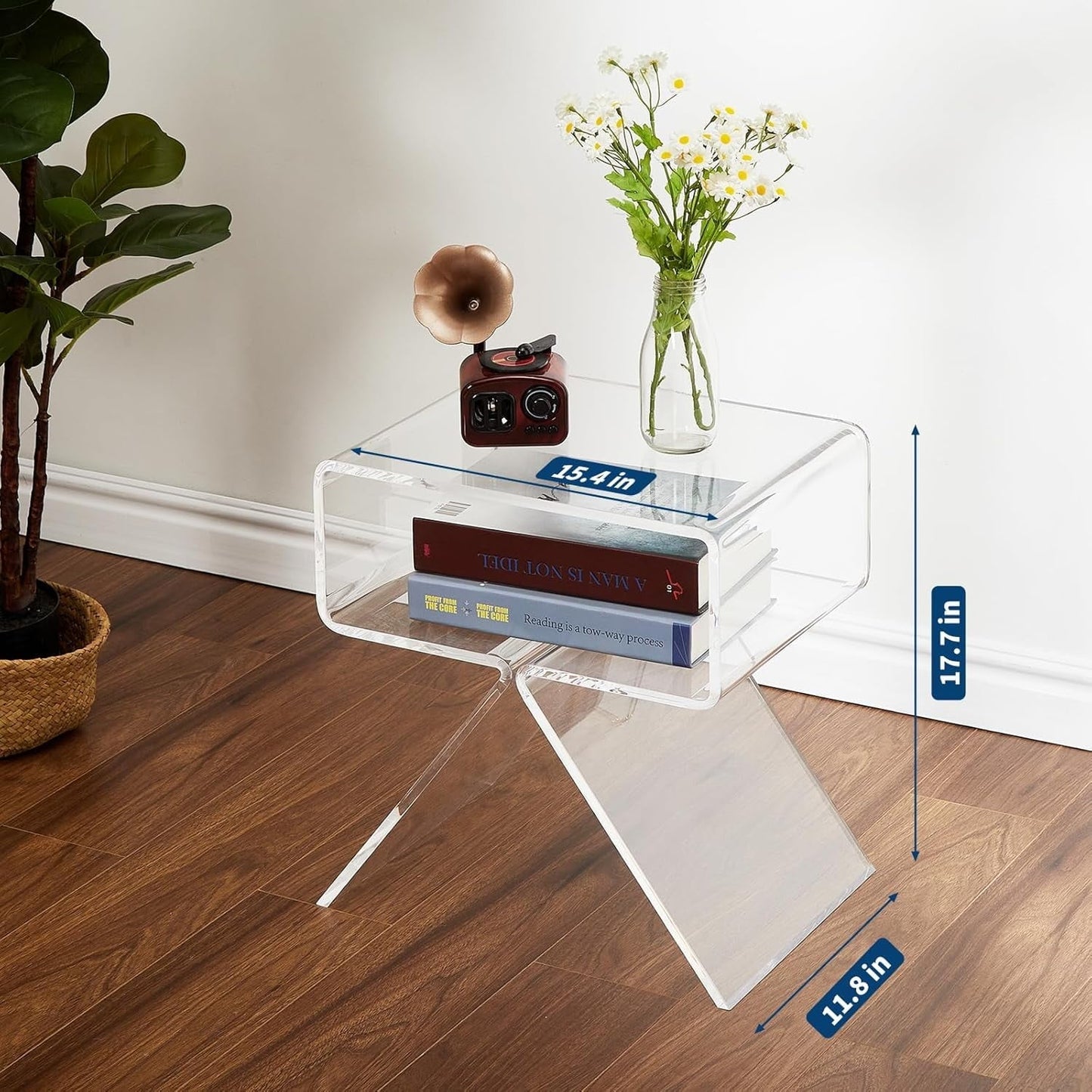 2025 New Update Acrylic Nightstand,17.7" L x 11.8" W x 15.4" H Acrylic Desk, Acrylic Side Table, Modern Design Clear Table, Home Decor Display End Table for Living Room