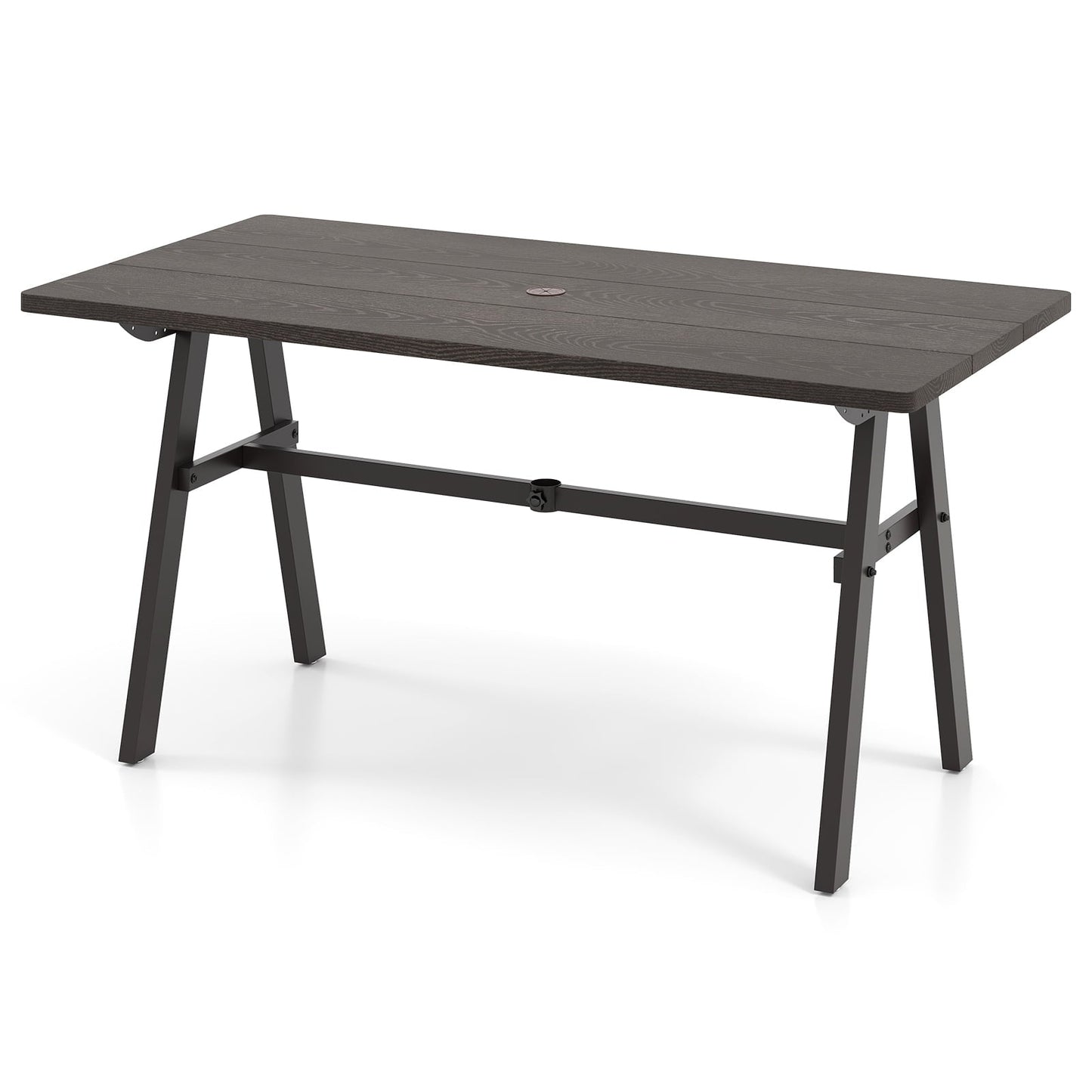 Gymax 59'' x 29.5'' Rectangle Rustproof Patio Dining Table w/ 1.93'' Umbrella Hole