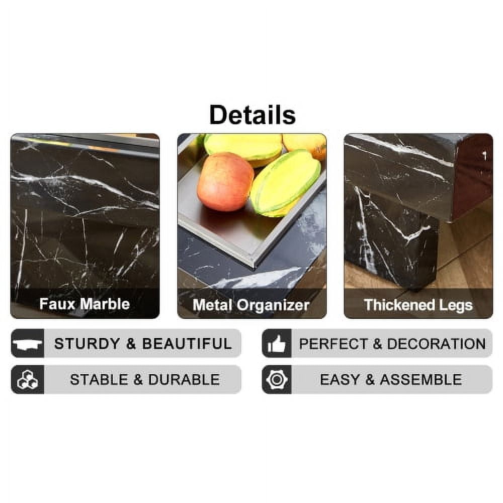 31.4" Modern Black Patterned Mdf Coffee Table - Stylish & Practical For Living Room