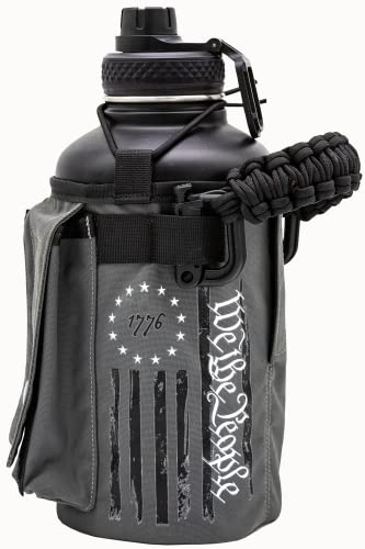 Iron Infidel Battle Bottle - Half Gallon Water Bottle Insulated, 64 oz Stainless Steel Water Jug with Handle- Gym Water Bottle for Men with Rugged Sleeve for Storage (Betsy Ross 2 Liter)