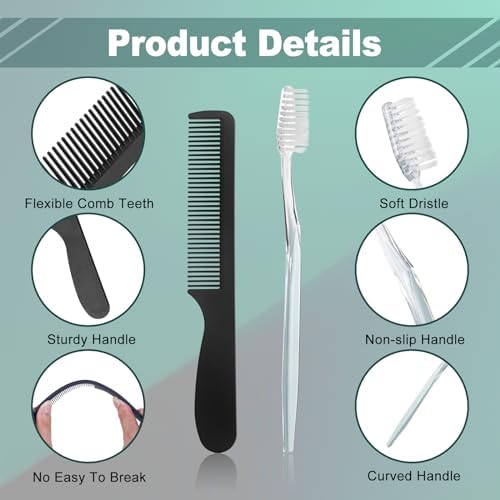 200pcs Disposable Toothbrushes with Toothpaste and Comb Floss Individually Wrapped, 4-in-1 Bulk Toothbrush Kit with 2 Color Toothbrush,10g Toothpaste,7 inch Comb, Floss Pick
