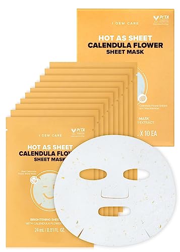 I DEW CARE Real Herb Calendula Sheet Mask - Hot As Sheet | Brightening and Calming for Dry Skin with Calendula Flower Extract, 2% Niacinamide, 10EA