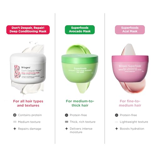 Briogeo Superfoods Avocado + Kiwi Mega Moisture Mask, Protein-Free, Deep Hydration, Enhance Shine, Moisturizing Mask for Dry Hair, Lock In Moisture, Vegan, Cruelty-Free