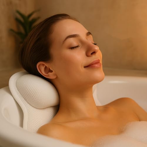 2025 Upgraded Bath Pillows for Tub, Extra Thick Double-Ring Back Support, Enhanced Quick-Dry Fabric, Luxury Bathtub Pillow for Head, Neck & Back, Non-Slip Spa Cushion, Ideal Gift for Relaxation