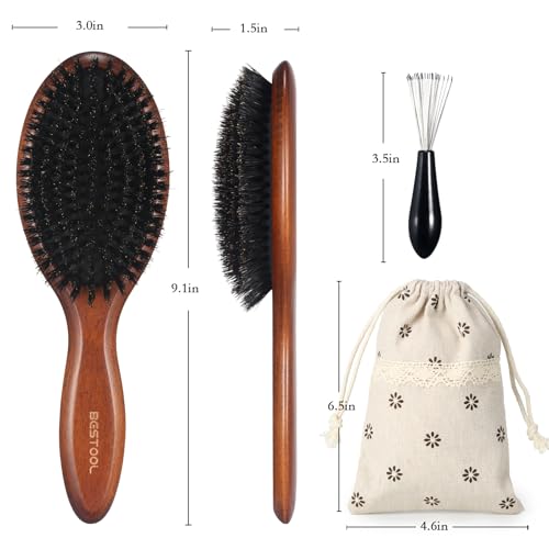 BESTOOL Hair Brush, Boar Bristle Hair Brushes for Women Men Kids, Boar Bristle Brush for Hair Smoothing, Everyday Brush Enhances Shine & Health