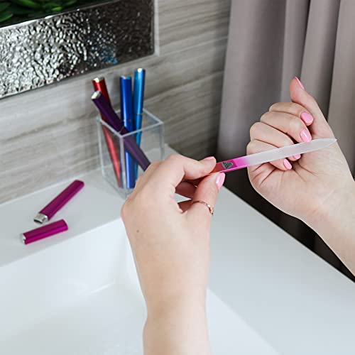 Bona Fide Beauty Czech Glass Nail File for Natural Nails Set, 5-Pack Etched Files with Hardcases (180/240 grit). Genuine Bohemian Glass from The EU.