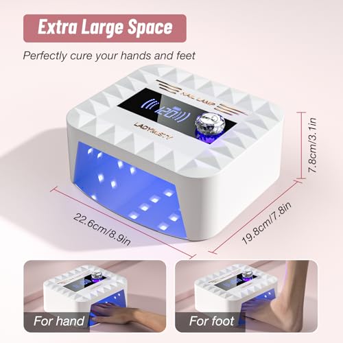 268W UV Nail Lamp Cordless, LadyMisty UV Light for Gel Nails with Convenient Knob, Dual Light Source Precise Curing & LCD Display Screen, Portable Wireless Nail Lamp, Fast Curing for Nail Salon & Home