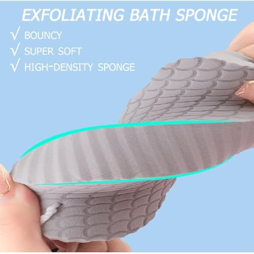 3 PCS Exfoliating Bath Sponge,3D Super Soft Exfoliating Bath Sponge,Remover Dead Skin for Adults Children and Women,Reusable (Blue+Pink+Gray)