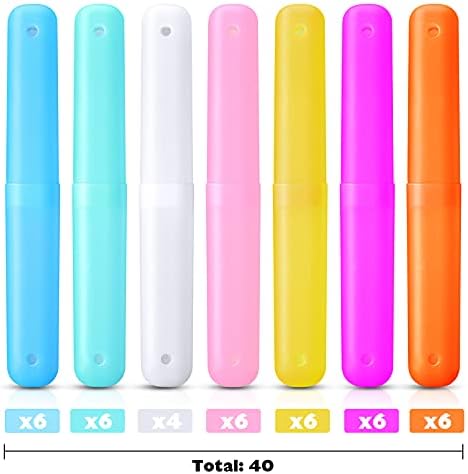 40 Pieces Travel Toothbrush Holder Case Portable Plastic Travel Toothbrush Case Toothbrush Containers Breathable Toothbrush Storage Assort Color for Travel Trip Home School Camping Business, 7 Colors