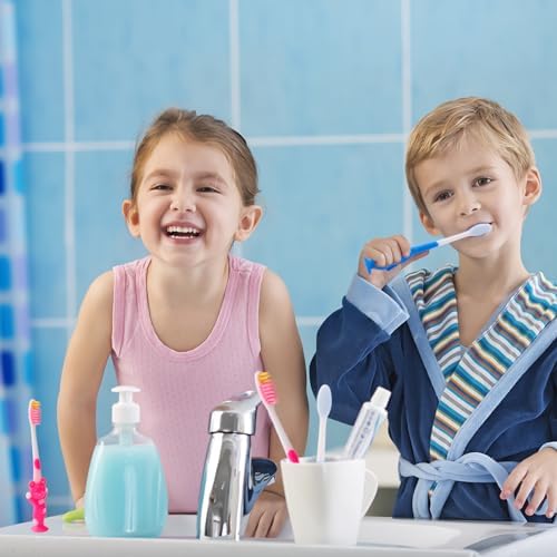 200 pcs Disposable Kids Toothbrushes Individually Wrapped, Toothbrushes for Age 2+ Children Toothbrush Set Soft Bristles Boys Girls Colorful Toothbrush with Suction Cup