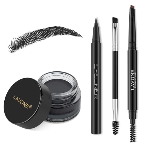 LAVONE Eyebrow Stamp Pencil Kit for Eyebrows Makeup, with Waterproof Eyebrow Pencil, Eyeliner, Eyebrow Pomade, and Dual-ended Eyebrow Brush - Dark Brown