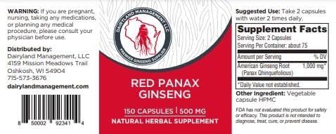 100% Authentic Korean Red Panax Ginseng Capsules -500 mg. Potent Ground Ginseng Root Extract Powder - No Fillers, Binders or Other Additives. (150 ct)