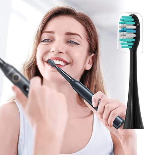 12 Pack Replacement Toothbrush Heads for AquaSonic Black Series & Pro/Vibe Series/Duo Series Pro - Compatible with AquaSonic Electric Toothbrush, Dupont Bristles with Cover-Black