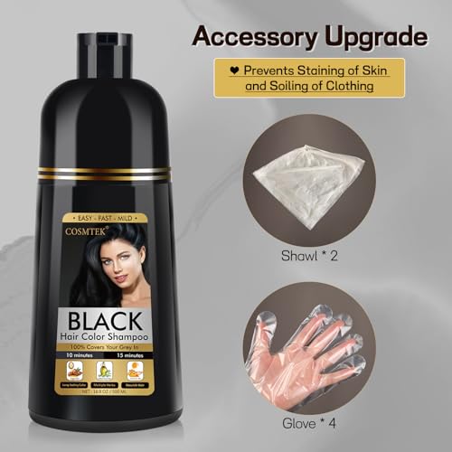 Black Hair Dye Shampoo 3 in 1 for Gray Hair, Hair Color shampoo for Women, Natural Shampoo Hair Dye-100% Grey Hair Coverage/Herbal Ingredients-17.6 OZ
