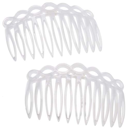 Camila Paris CP3142 French Hair Side Comb Small Handmade White French Twist Hair Combs Decorative, Strong Hold Hair Clips for Women Bun Chignon Up-Do Styling Girls Hair Accessories, Made in France