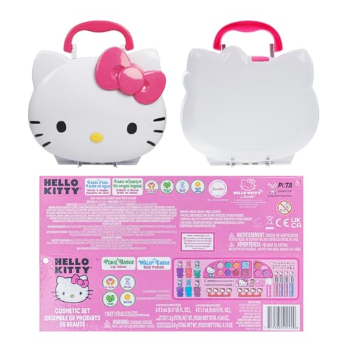 Hello Kitty Face Light-Up Makeup Vanity Set for Girls, Includes Nail, Eye and Lip Accessories, Perfect Birthday and Holiday Gift, AA Batteries Not Included, Ages 3+ by Townley Girl