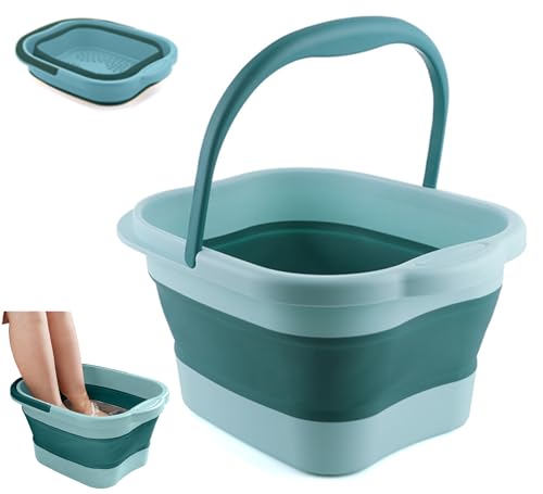 DoroSun Collapsible Foot Bath Soak Tub with Handle, Plastic Foldable Feet Spa Soaking Basin Bucket with Massager Acupoint for Washing, Pedicure Foot Care Bathtub Bowl Tools for Pain Relief, Green