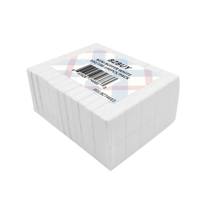 Bzbuy Nail Mini White Buffer Block File 100/180 Grit 2 Sided 130 Count