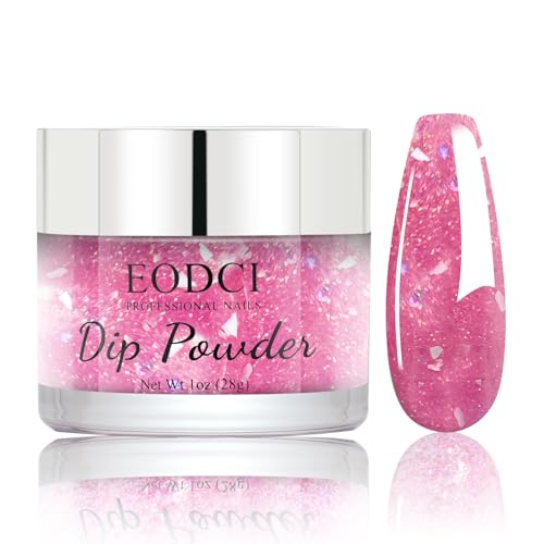 EODCI Dip Powder Glitter Color, Rose Red With Opal Flakes/Glitter Dipping powder 28+ Long-Lasting Build Powder Pro System Salon DIY at Home No Needed Lamp Cured