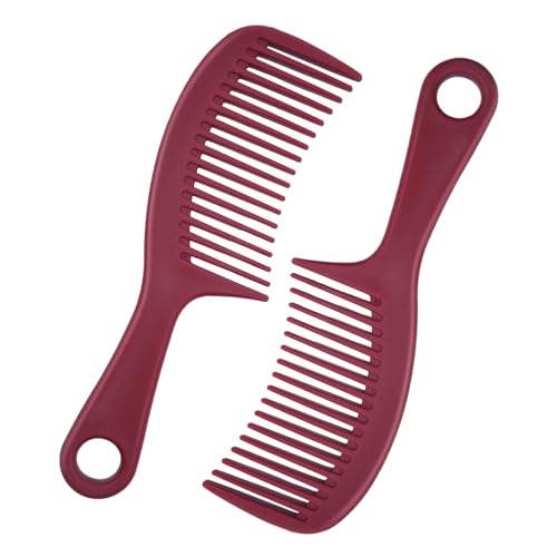 RHOS Detangler Hair Combs Set for Women,Men and Kids-Wide Tooth Combs for Detangling,Smoothing-Curved Hair Combs for Curly,Straight,Short,Thick,Wet&Dry Hair-Shower Comb with Hole (2 Pack-Red)