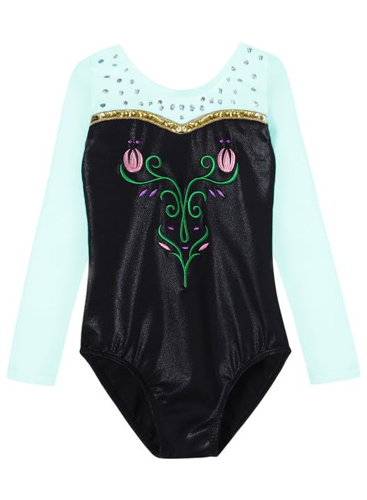 HOZIY Long Sleeve Leotards for Girls Gymnastics 5t Size 5-6 Years Old Black Lace Sequins Embroidery