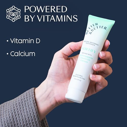 Better & Better Fortify Hydroxyapatite Toothpaste | Infused w/VIT. D & Calcium | Fluoride & SLS Free for Sensitive Brushers | Natural & Vegan Whitening Toothpaste | Fresh Mint Flavor | 3.4oz, 1 Pack