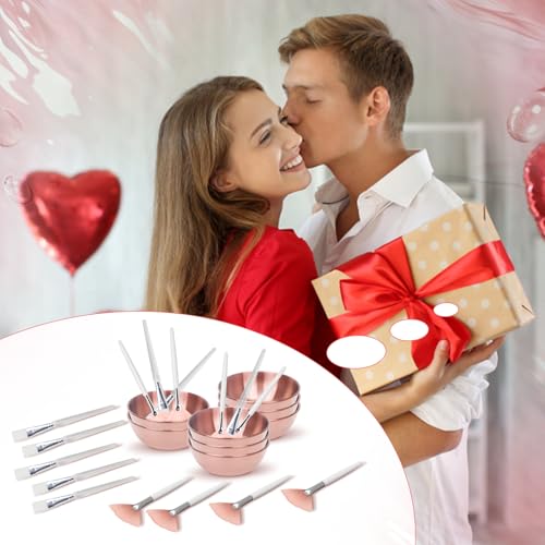 24Pcs Esthetician Supplies for Facials Set - Face Mask Applicator Brushes Tools, 8 Rose Gold Facial Bowls, 8 Fan Mask Brushes, 8 Flat Brushes, Spa Party Favor Esthetician Supplies for Mask DIY