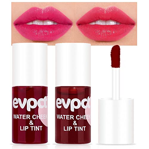 evpct 2Pcs Watermelon Cherry Korean Water Pink Red Lip Tint Lip Inks Stain Set for Lips Cheeks Long Wear tintas de labios tinte para labios tinta de labios de larga duracion duración