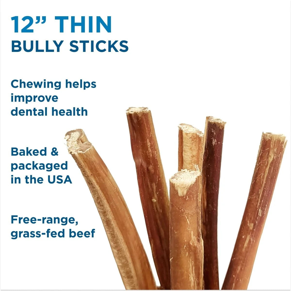 Best Bully Stick 12 Inch Thin Bully Sticks for Dogs 16 Count Natural Grass-Fed Beef, No Rawhide, Grain and Odor Free Chew Treat - Small, Medium, Large Breeds, Puppies