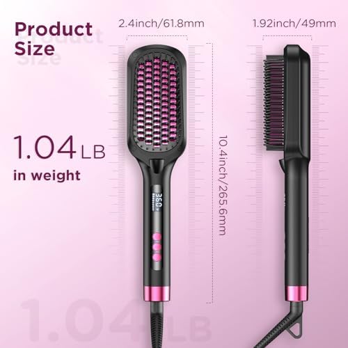 30s Fast Heating Hair Straightener Brush - Ionic Anti-Frizz, Anti-Scald, Auto Temp Lock & Auto-Off, Worldwide Voltage, Black