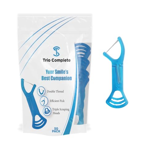 3-in-1 Complete Dental Care Set: Double Thread Floss Picks, Toothpicks, and Tongue Scraper - Your Oral Hygiene Solution with Disposable Floss Sticks for On The Go or Travel