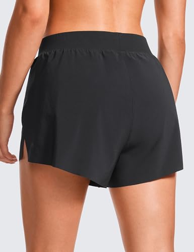 CRZ YOGA Running Shorts for Women High Waisted V Split Gym Workout Athletic Track Shorts with Mesh Liner Quick Dry Black Medium