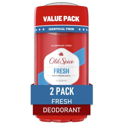Old Spice Aluminum Free Deodorant For Men, High Endurance, 24/7 Sweat Defense & Odor Protection, 24/7 Freshness & Lasting Scent, Fresh Scent, 3.0 oz (Pack of 2)