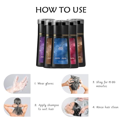 Hair Dye Shampoo, Hair Care Dye, Natural Hair Color Shampoo for Gray Hair Coverage (Black)
