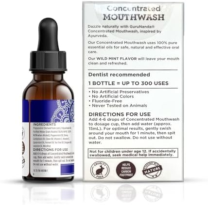 GuruNanda Concentrated Mouthwash (3x2 fl oz), Supports 300 Rinses, Aids in Fresh Breath, Fluoride-Free, Mint Mouthwash with Natural Essential Oils