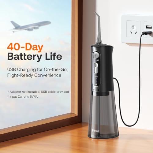Bitvae Water Dental Flosser for Teeth, Cordless Water Teeth Cleaner Picks, 3 Modes 5 Intensities, IPX7 Waterproof, Rechargeable Water Dental Picks for Cleaning - Black