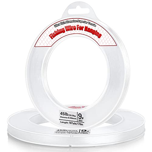 Clear Fishing Wire, Acejoz 656FT Fishing Line Clear Invisible Hanging Wire Strong Nylon String Supports 40 Pounds for Balloon Garland Hanging Decorations (0.5mm, 558ft, 45LB)