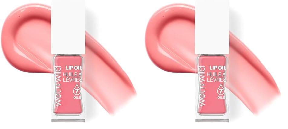 wet n wild Lip Oil - Lightweight, Non-Sticky, Hydrating & Nourishing Formula with Marula & Jojoba Oils, Vegan & Cruelty-Free - Fuzzy Pillow (Pack of 2)