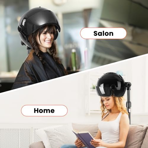 Hooded Hair Dryer, Stand Hair Dryer, Professional Hooded Dryer on Wheels with Digital Display, Touch Controls and 3 Temperature Settings for Salon and Home Use - Black