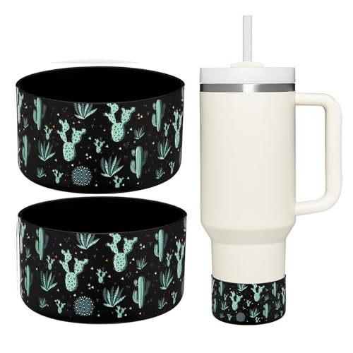 2 Pcs Tumbler Bottom Protector Boot for Stanley Quencher Adventure 40oz & Stanley IceFlow 20oz 30oz and Compatible with Hydro Flask Water Bottle 12oz 21oz 24oz Stealth Landing (Black cactusx2)