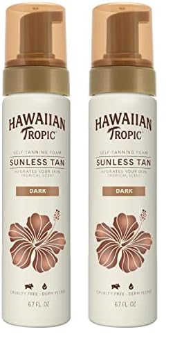 Hawaiian Tropic Sunless Tanning Foam, Moisturizing Self Tanner, Dark, 6.7 oz (Pack of 2)