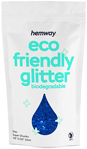 Hemway Eco Friendly Biodegradable Glitter 100g / 3.5oz Bio Cosmetic Safe Sparkle Vegan For Face, Eyeshadow, Body, Hair, Nail And Festival Makeup, Craft - Super Chunky (1/8" 0.125" 3mm) - Sapphire Blue