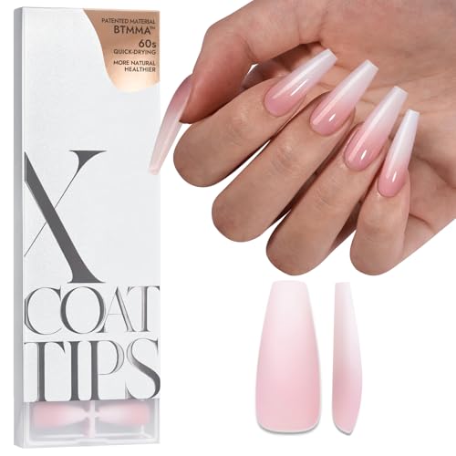 BTArtboxnails XCOATTIPS Ombre Nails - Press on Nails Long, 160Pcs Nail Tips Coffin Shape Pink White Gradient Soft Gel False Nail Tips Soak Off Fake Nails Extensions DIY 16 Sizes