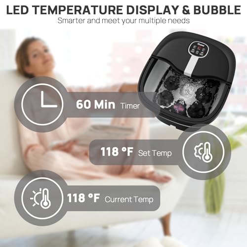 HOSPAN Collapsible Foot Spa Electric Rotary Massage, Foot Bath with Heat, Bubble, Remote, and 24 Motorized Shiatsu Massage Balls. Pedicure Foot Spa for Feet Stress Relief - FS02A